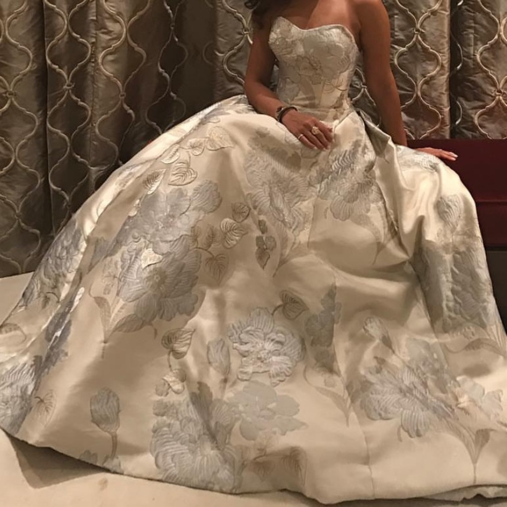 Oleg Cassini Brocade Wedding Dress with Pockets